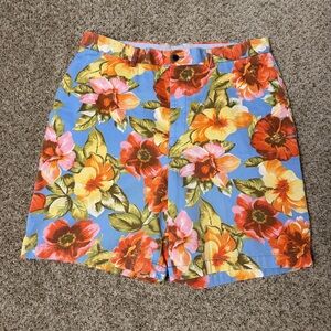 Tommy Hilfiger Floral Shorts Mens 36 Blue Tropical Hawaiian Cotton Flat Front